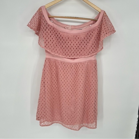 Bardot Eyelet Off The Shoulder Derby Dress in Light Pink - Picture 2 of 16